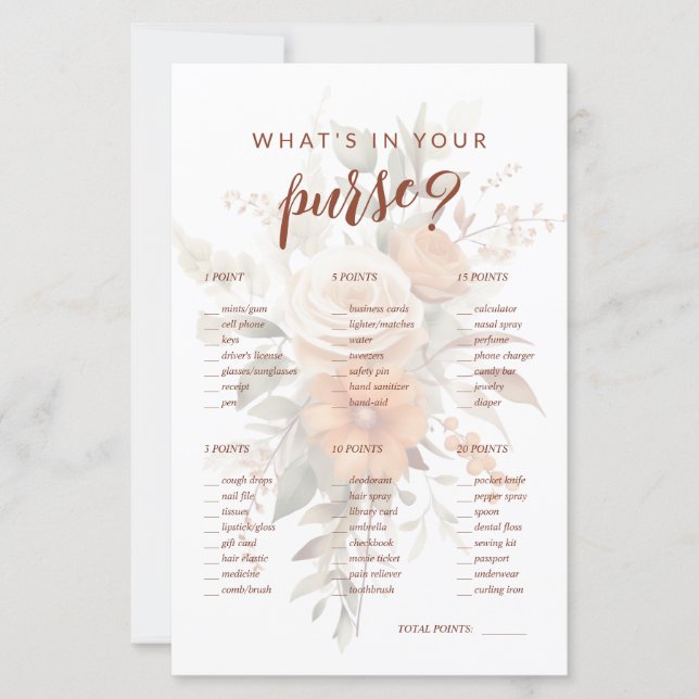 Vad har du i din handväska? Bröllopslek med blomst (Framsida)