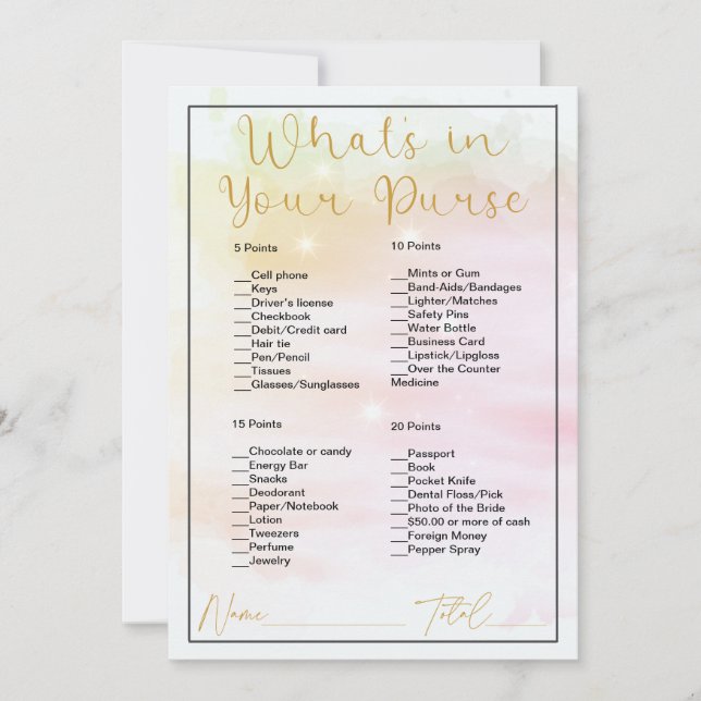 Vad Har Du I Din Handväska Pastellmoln Bröllopsfes Inbjudningar (Framsida)