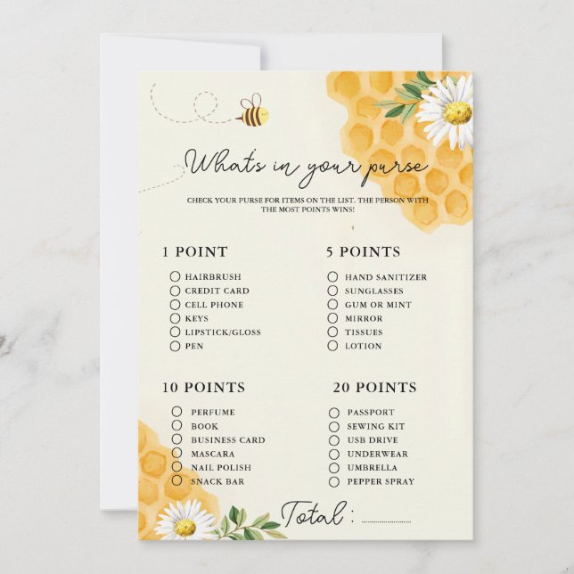 Vad har du i handväskan baby shower spel Kort (Framsida)