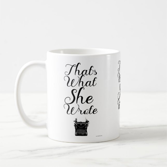 Vad hon skrev Roligt Female Author Motto Kaffemugg (Vänster)