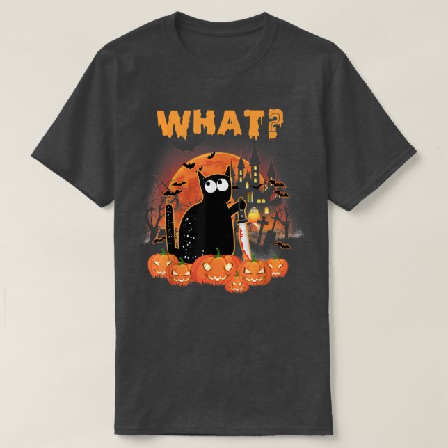 Vad Humor Murder Black Cat, Kitten Halloween kosta T Shirt (Design framsida)