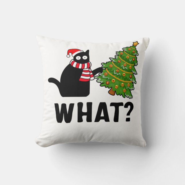 Vad Julgran Funny Black Cat Kudde (Framsida)