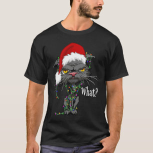 Vad kattjulen Ljus Bored Cat Santa Hat Angr T Shirt
