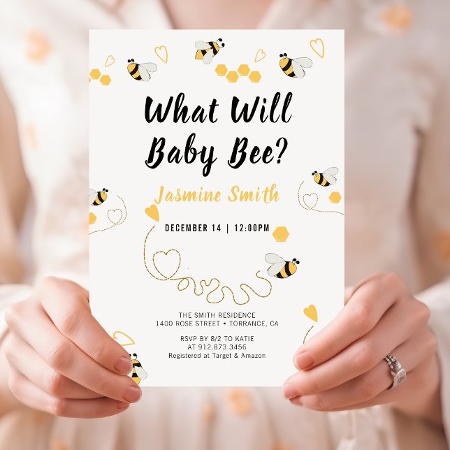 Vad kommer Baby att bli Bumblebee Gender Reveal Cu Inbjudningar (Bee)