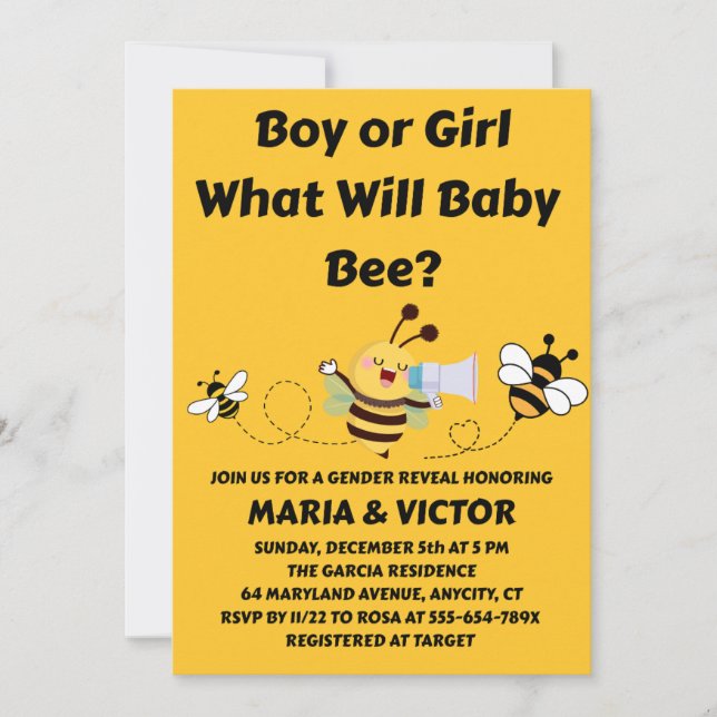 Vad kommer Baby Bee att vara för kön - inbjudan ti (Framsida)
