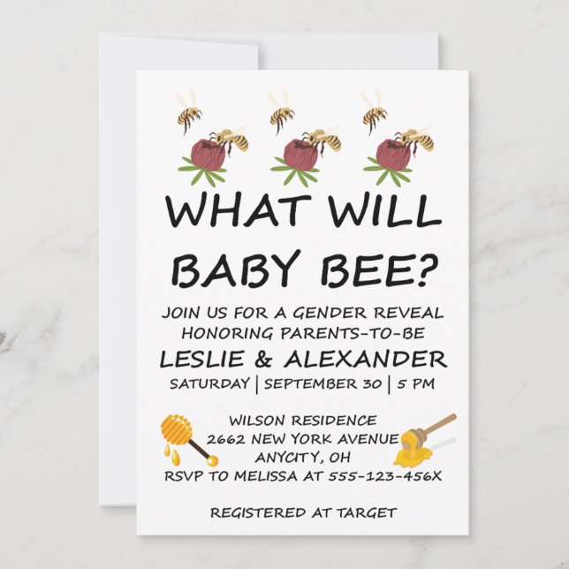 Vad kommer Baby Bee att vara för kön  Inbjudningar (Framsida)