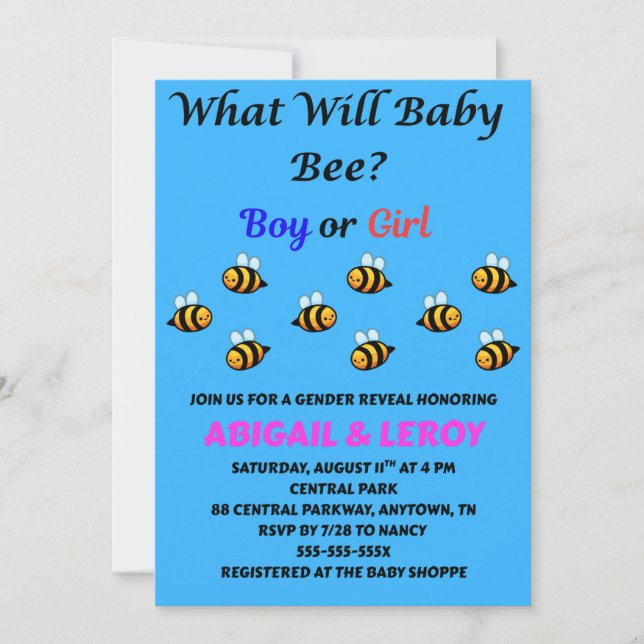Vad kommer Baby Bee att vara för kön  Inbjudningar (Framsida)
