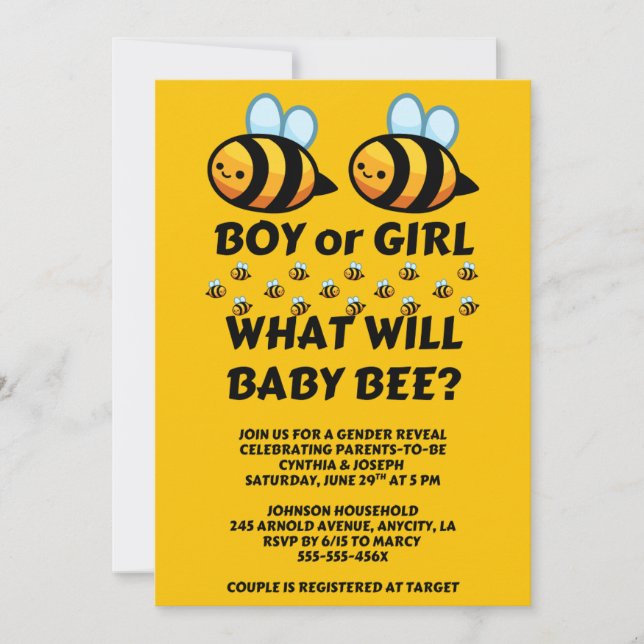 Vad kommer Baby Bee att vara för kön  Inbjudningar (Framsida)