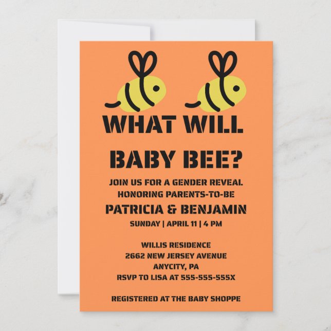 Vad kommer Baby Bee att vara för könspresenation Inbjudningar (Framsida)