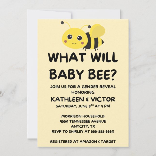 Vad kommer Baby Bee att vara för könspresenation Inbjudningar (Framsida)