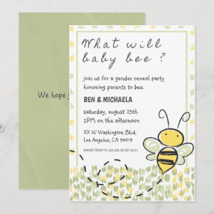 Vad kommer Baby Bee Baby Shower Bee Köns Avslöjand Inbjudningar