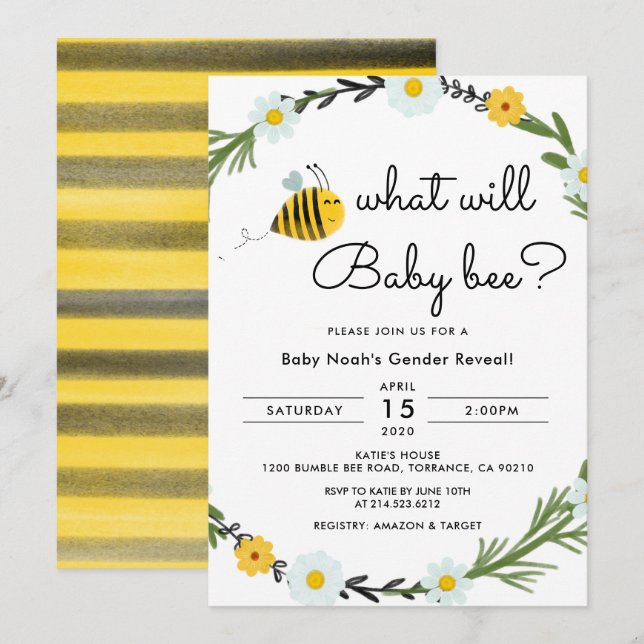 Vad kommer Baby Bee Baby Shower-Gender att visa? Inbjudningar (Fram/baksida)