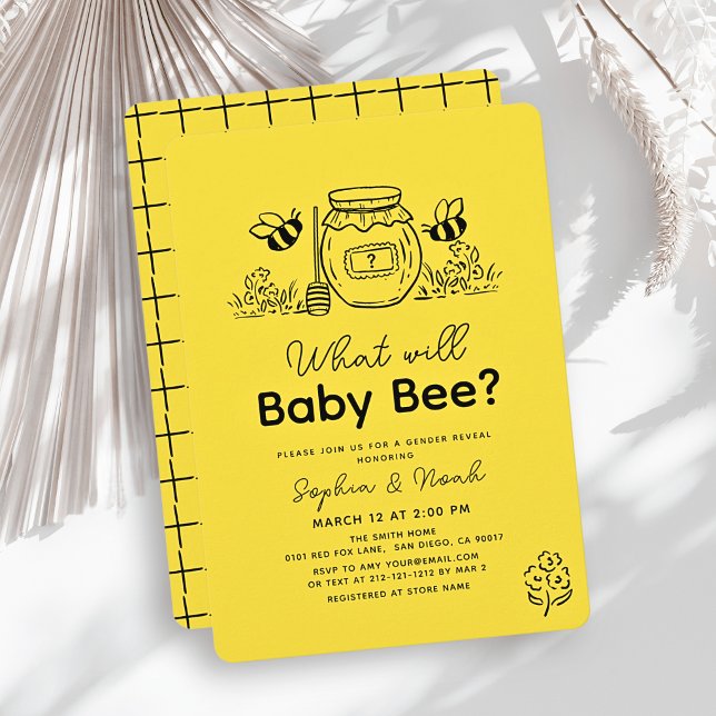 Vad kommer Baby Bee bli? Handritad Honey-könsbestä Inbjudningar (Skapare uppladdad)