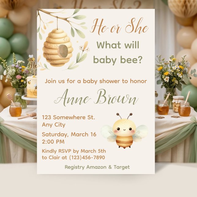 Vad kommer Baby Bee Honey Bee Könsbestämning vara Inbjudningar (What Will Baby Bee Honey Bee Gender Reveal Invitation)