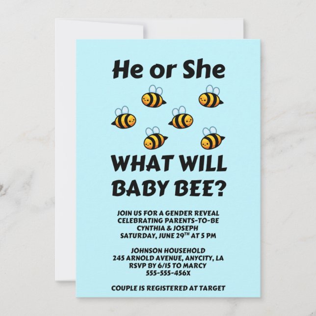Vad Kommer Baby Bee Kolla Könsbestämning  Inbjudningar (Framsida)