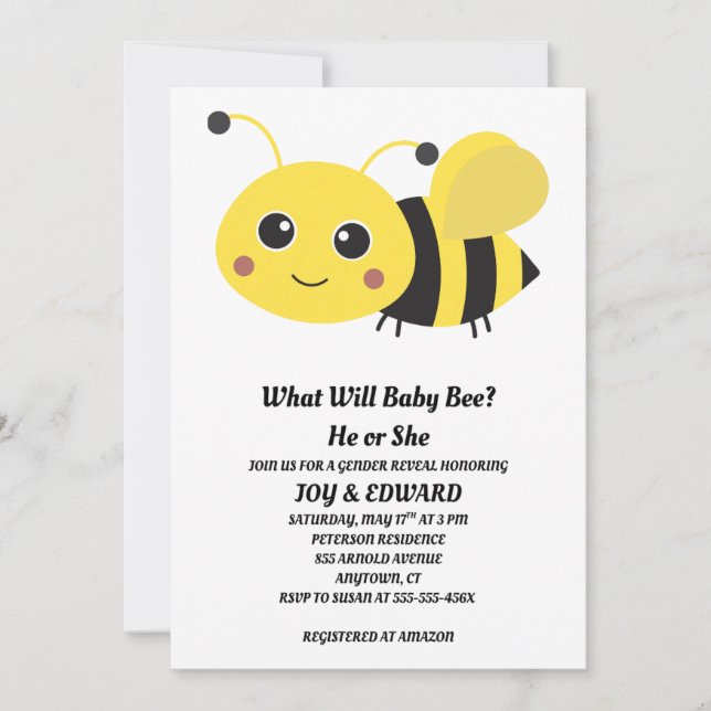 Vad Kommer Baby Bee Köns Avslöjande Att Vara  Inbjudningar (Framsida)