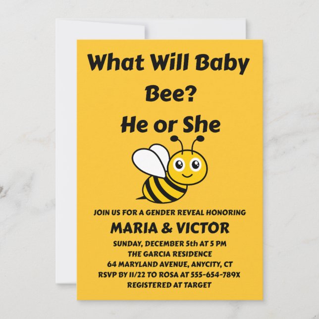 Vad kommer Baby Bee Köns Avslöjande Att Vara Inbjudningar (Framsida)