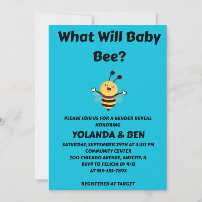 Vad Kommer Baby Bee Köns Avslöjande Inbjudningar (Framsida)