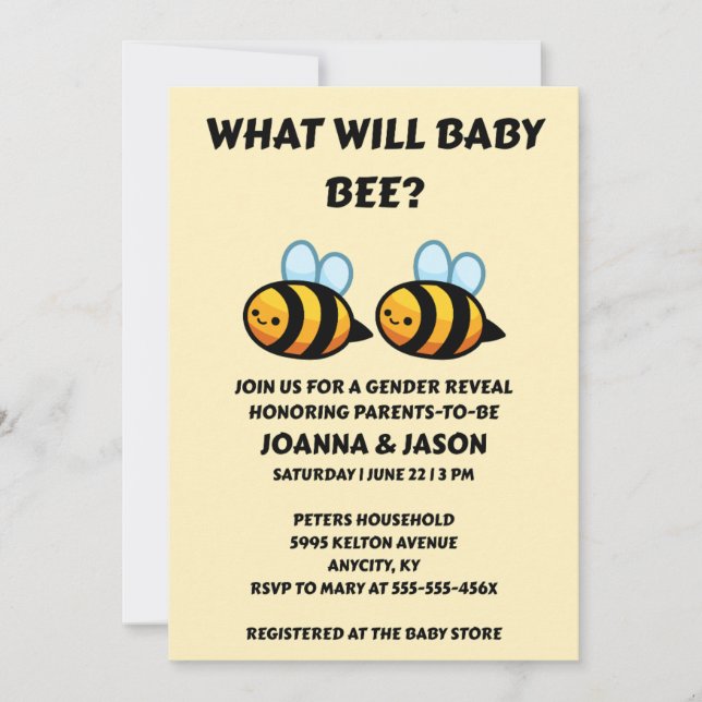 Vad Kommer Baby Bee Köns Avslöjande Vara  Inbjudningar (Framsida)