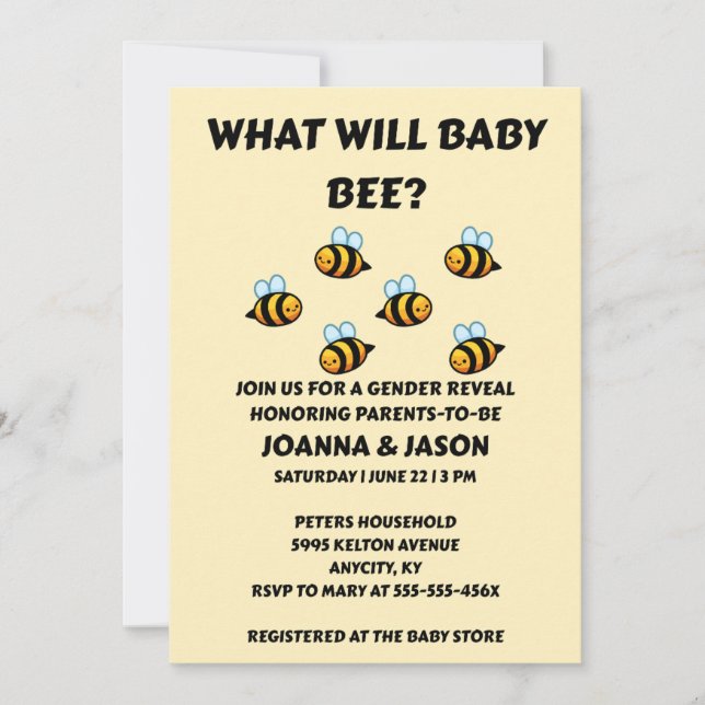 Vad Kommer Baby Bee Könsbestämning Inbjudningar (Framsida)