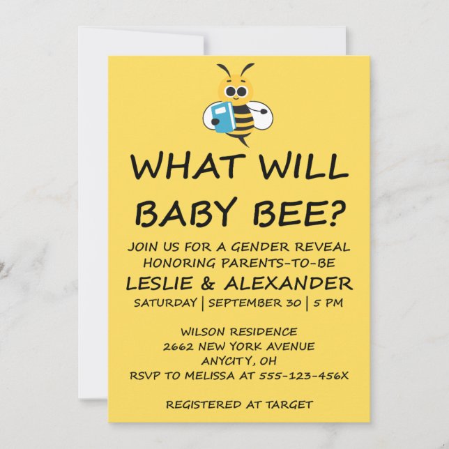 Vad Kommer Baby Bee Könsbestämning Inbjudningar (Framsida)