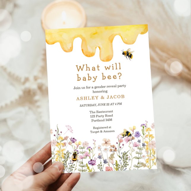Vad kommer Baby Bee Wildblomme Gender Reveal? Inbjudningar (Skapare uppladdad)
