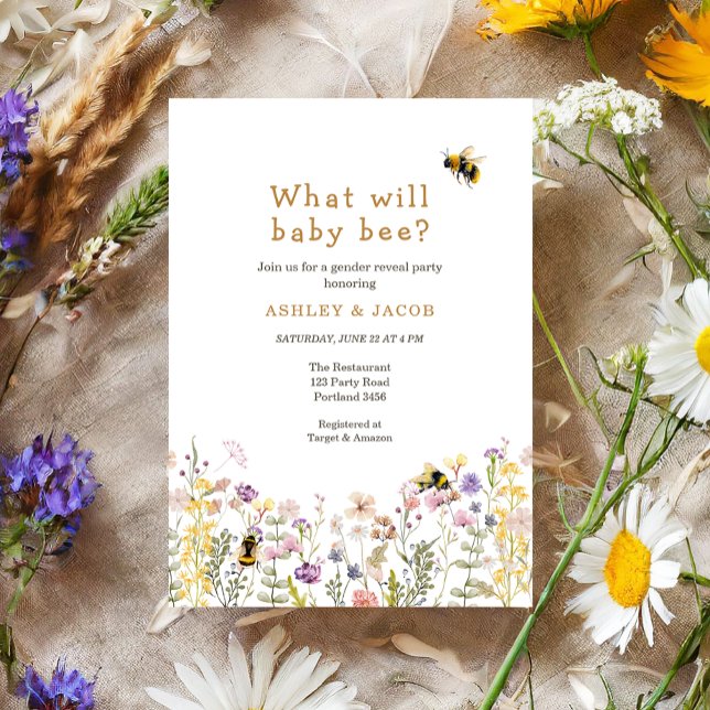 Vad kommer Baby Bee Wildblomme Gender Reveal? Inbjudningar (Skapare uppladdad)