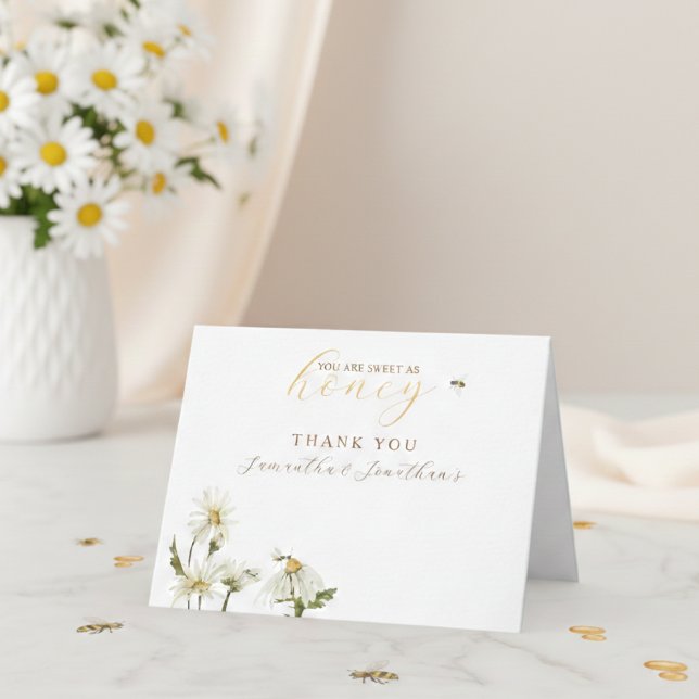 Vad kommer bebis att vara Könsrevele Tack Kort (Sweet as Honey Gender Reveal Thank You Card)