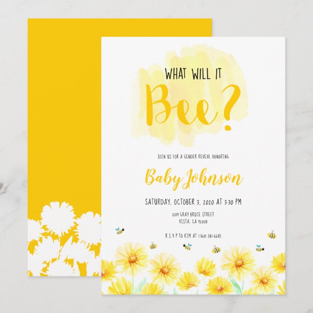 Vad kommer det att bli? Gender visar gult för bite Inbjudningar (Fram/baksida)