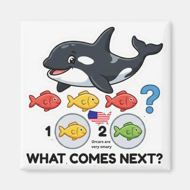 Vad kommer härnäst? – Orca Mönster Lärande Magnet (Framsidan)