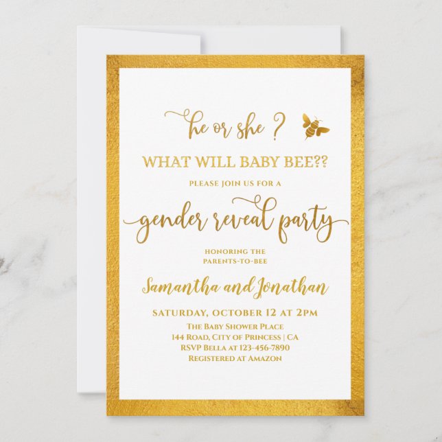 Vad kommer inbjudan till Baby Bee Gender Reveal? (Framsida)