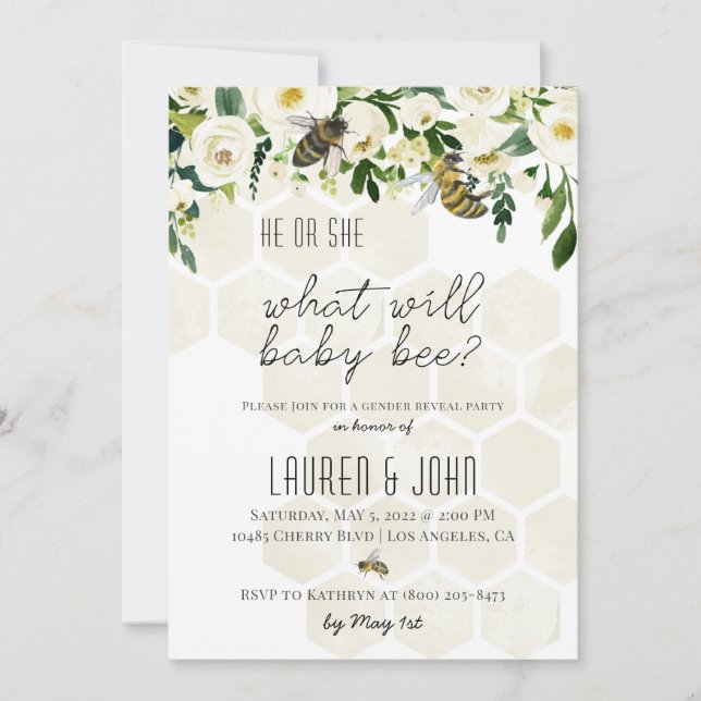 Vad kommer inbjudan till Baby Bee Gender Reveal? (Framsida)