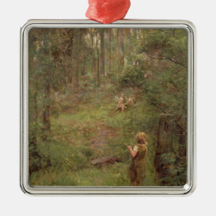 Vad liten flicka sågar i Bush, 1904 Julgransprydnad Metall