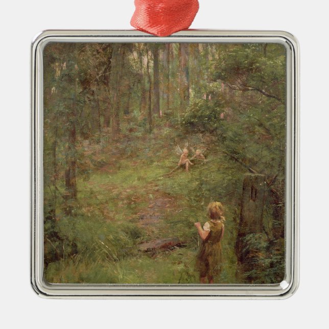 Vad liten flicka sågar i Bush, 1904 Julgransprydnad Metall (Framsidan)