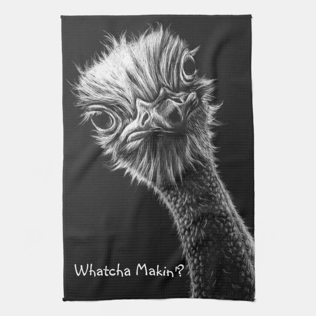 "Vad Makin?" Ostrich Black and White Kökshandduk (Vertikal)