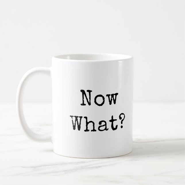 Vad nu? i modern enkel font kaffemugg (Vänster)