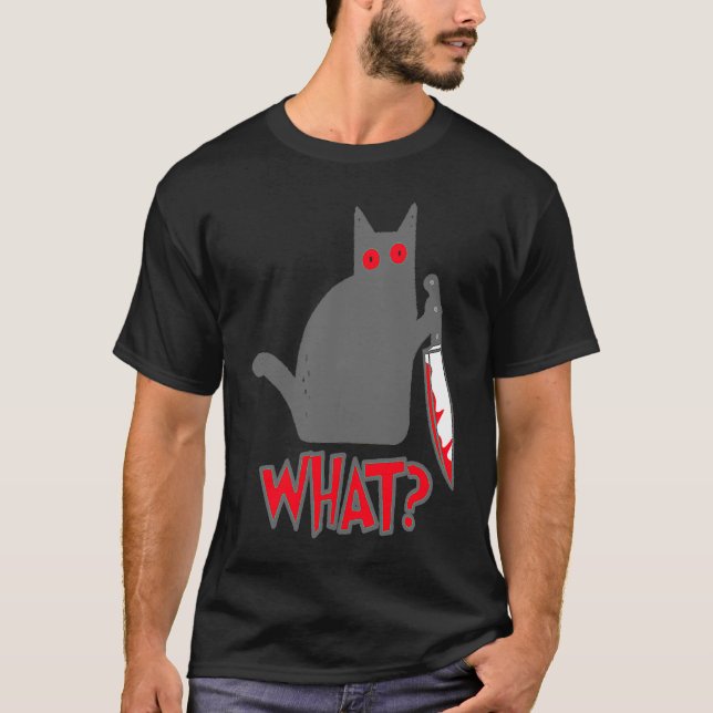 VAD Psycho Cat Murderous Cat med Knivar T Shirt (Framsida)