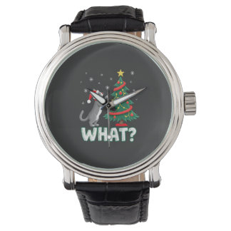 Vad Rolig Katt Knuffar Julgran Över Katt Xma Armbandsur