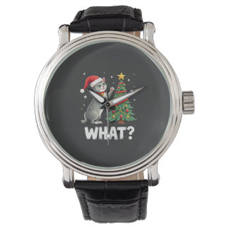 Vad Rolig Katt Knuffar Julgran Över Katt Xma Armbandsur