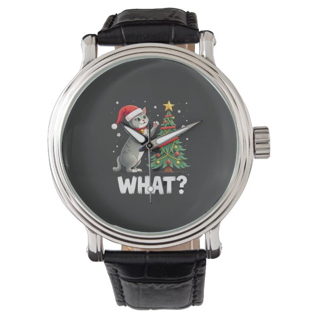 Vad Rolig Katt Knuffar Julgran Över Katt Xma Armbandsur (Framsida)