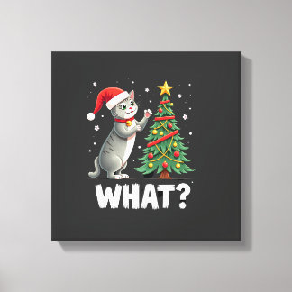 Vad Rolig Katt Knuffar Julgran Över Katt Xma Canvastryck