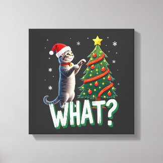 Vad Rolig Katt Knuffar Julgran Över Katt Xma Canvastryck