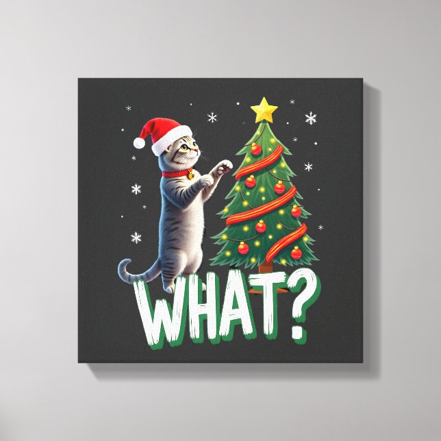 Vad Rolig Katt Knuffar Julgran Över Katt Xma Canvastryck (Framsida)