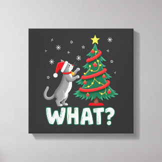 Vad Rolig Katt Knuffar Julgran Över Katt Xma Canvastryck