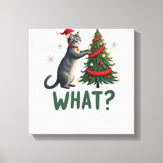 Vad Rolig Katt Knuffar Julgran Över Katt Xma Canvastryck (Framsida)