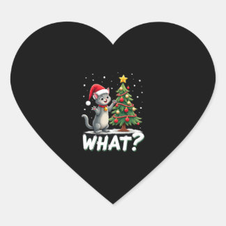 Vad Rolig Katt Knuffar Julgran Över Katt Xma Hjärtformat Klistermärke