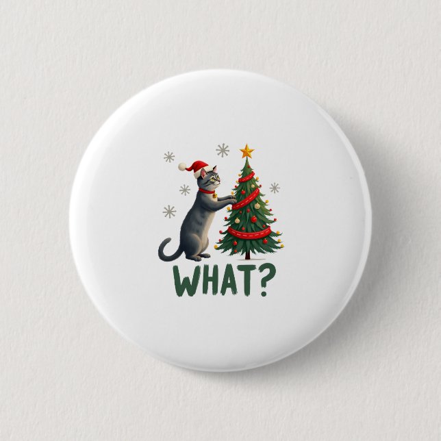 Vad Rolig Katt Knuffar Julgran Över Katt Xma Knapp (Framsida)