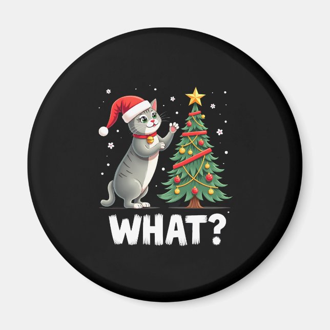Vad Rolig Katt Knuffar Julgran Över Katt Xma Magnet (Framsidan)