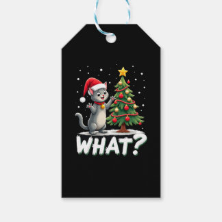 Vad Rolig Katt Knuffar Julgran Över Katt Xma Presentetikett