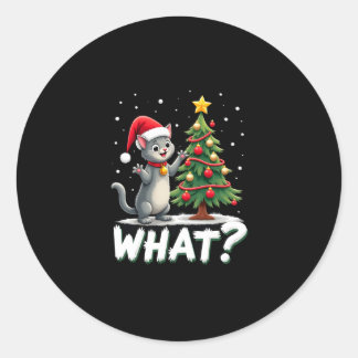 Vad Rolig Katt Knuffar Julgran Över Katt Xma Runt Klistermärke